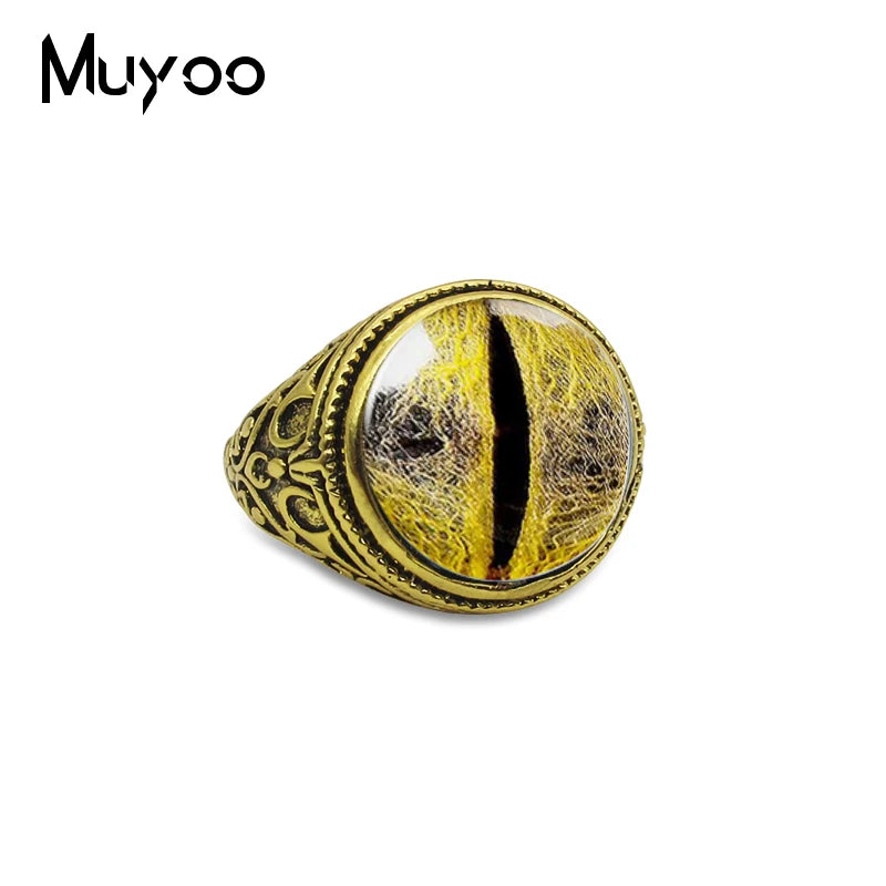 Enchanting Dragon Eyes Glass Cabochon Vintage Rings