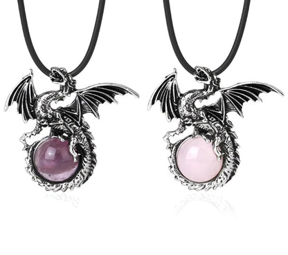 Dragon Crystal Necklace with Natural Round Gem Stone